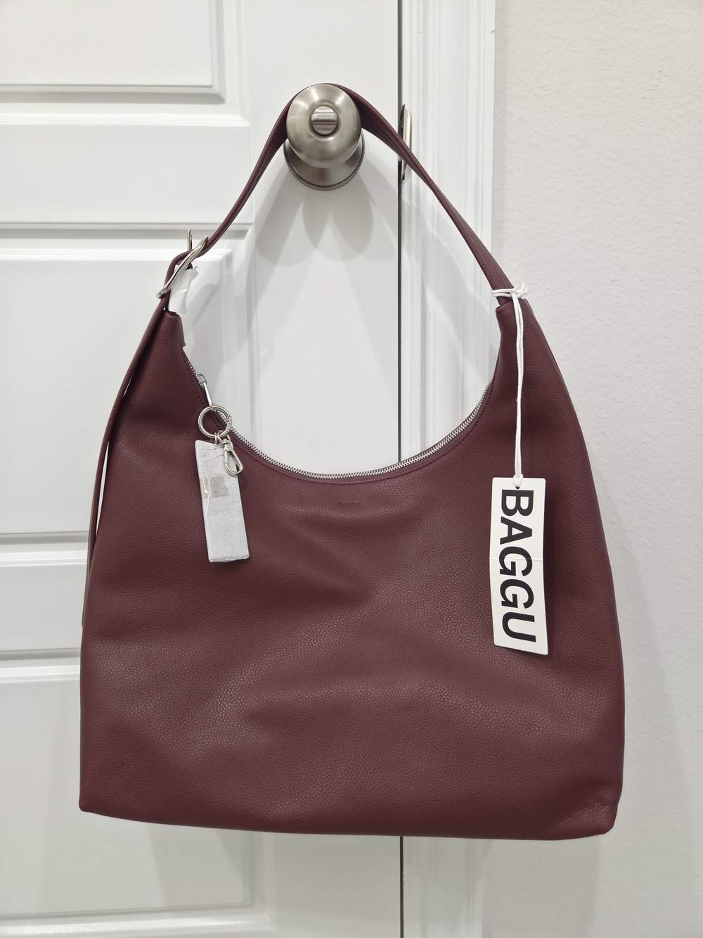 BAGGU Recycled Leather Shoulder Bag Mahogany